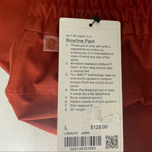 LULULEMON NWT BOWLINE PANTS 30” UTILITECH IN AZTEC BRICK LARGE MEN’S - Picture 8 of 13